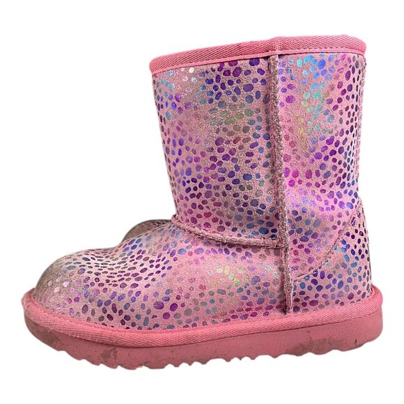 UGG Pink Sequin Classic Short Sparkle Glitter Shearling Lined Winter Size 12 - Picture 1 of 8